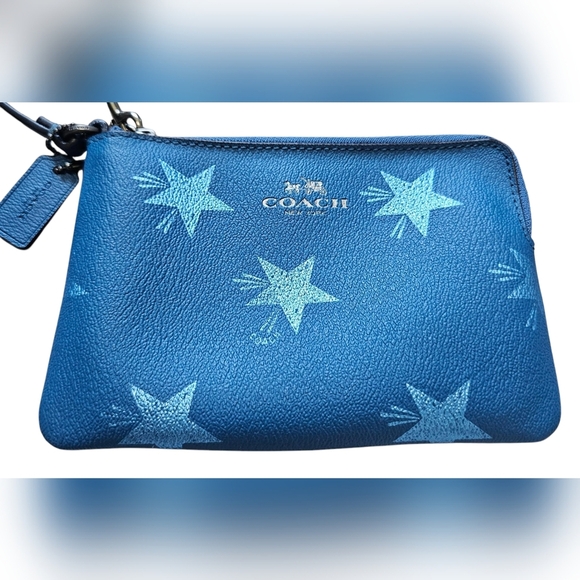 Coach Corner Zip Wristlet, Star Printed Canvas In Slat Blue. New Without Tags - Picture 2 of 7